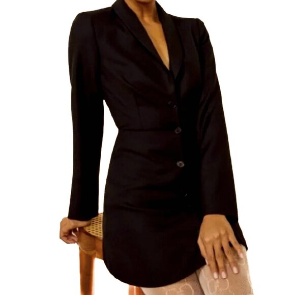 Reformation Black Button-Down Back Cutout Tuxedo Mini Dress Size 4 - NWOT - Picture 2 of 7